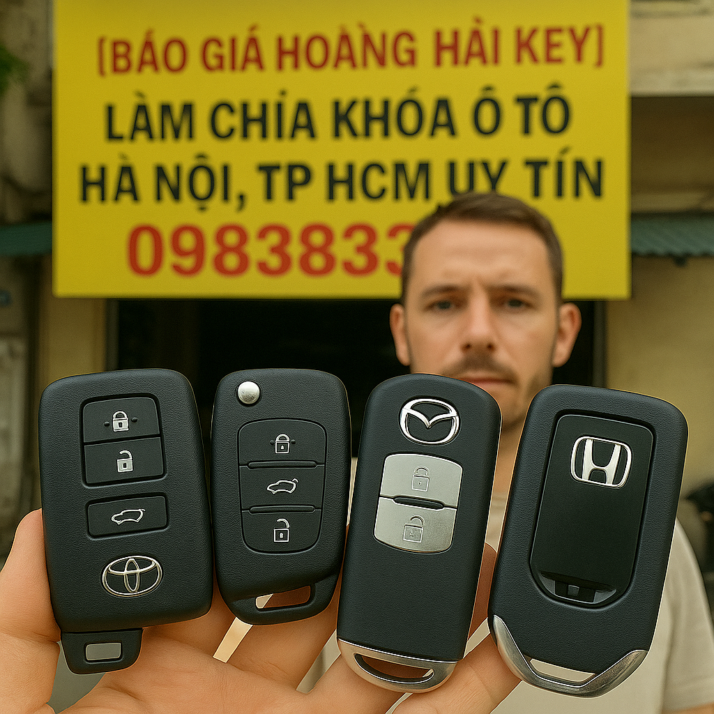 Thợ Hoàng Hải Key đang lập trình chìa khóa ô tô smartkey – an toàn, nhanh chóng.