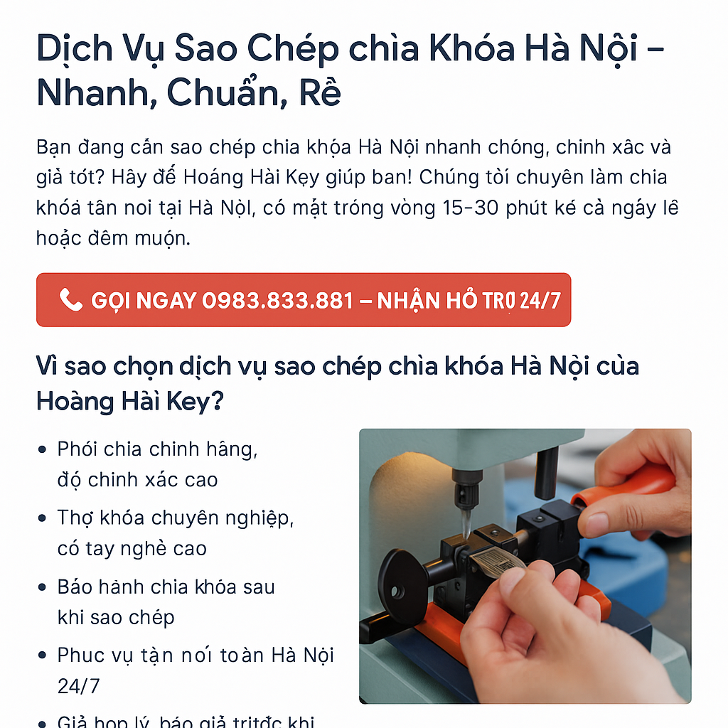 sao chép chìa khóa Hà Nội Hoàng Hải Key